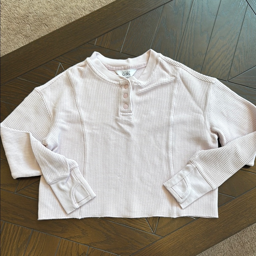 Athleta Girl Pink long sleeve waffle top crop top size large/12